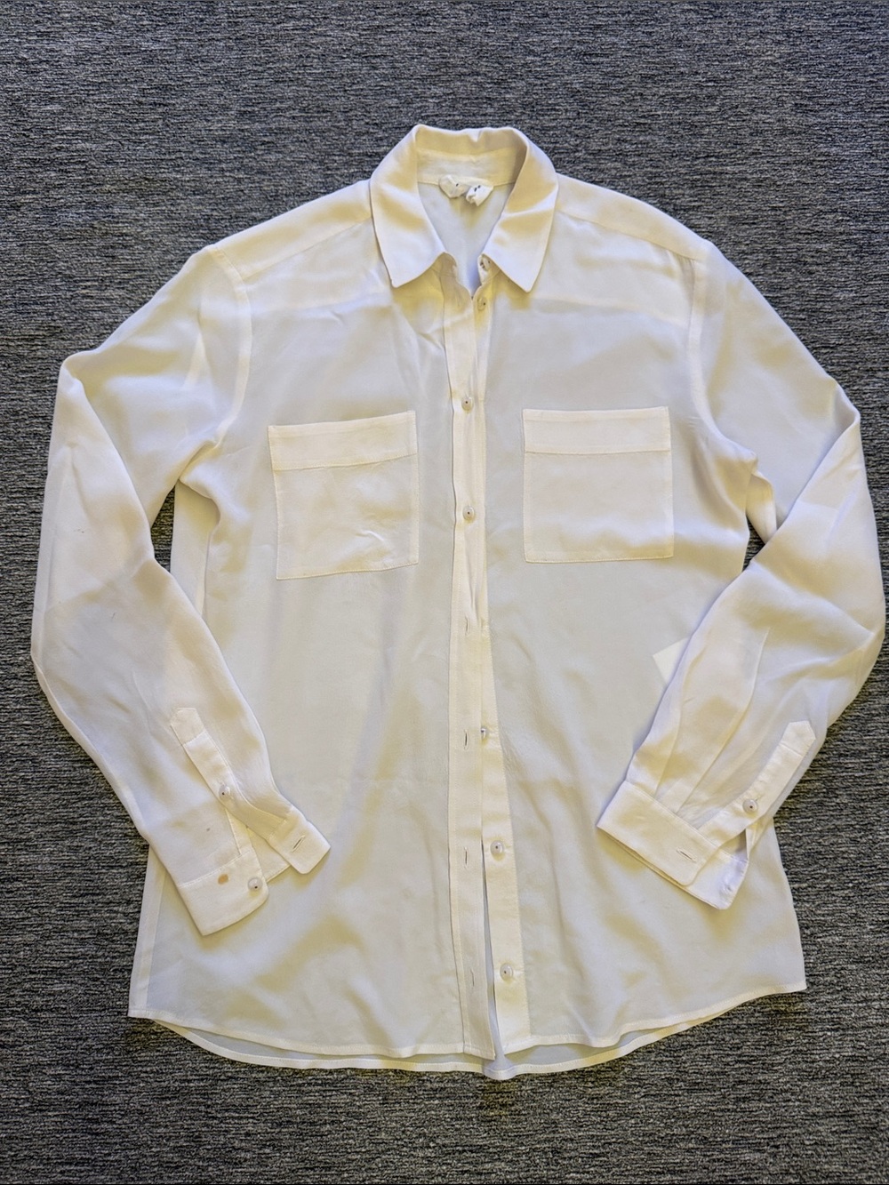 Sezane Cream Button-Front Dress Shirt with Chest Pockets